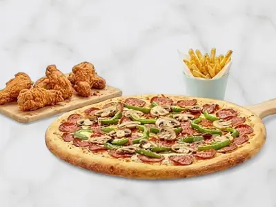 Combo #2 — Pizza Petite + 3 Pilons Frit + salade et sauce + frite + 2 Pepsi