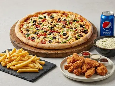 Combo #6 — Pizza Petite + 12 ailes ou 15 croquettes + 2 Pepsi