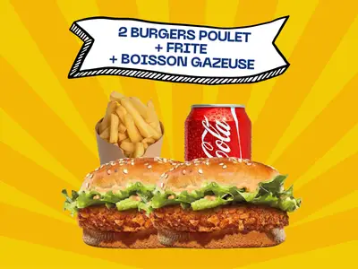 Trio #4 — 2 burgers poulet + frite + boisson gazeuse