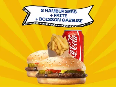 Trio #1 — 2 hamburgers + frite + boisson gazeuse